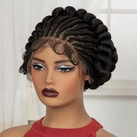 Cornrow Braided Wigs Synthetic Full Lace Colored Bantu Braided Wigs Natural Knotless Braids Wigs with Baby Hair