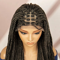French Braids Knotless Box Braided Wigs with Baby Hair 32 Inches Synthetic Lace Front Wig