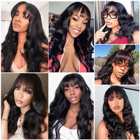 3X1 Middle Part Lace Natural Color Wig 200% Density Body Wave Human Hair Wigs With Bangs For Black Women