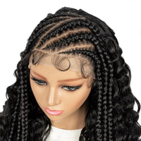 13x6 Lace Front Wig Cornrow Synthetic Braided Wigs  Partition Design with Curly Hair for Women