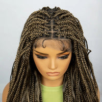 Synthetic Curly Ends Ombre Color Knotless Box Braided Wigs Full Lace Fashion Braids 34 Inches
