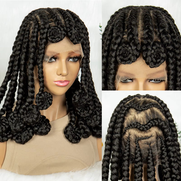 Handmade Bantu Braided Wigs Synthetic Knotless Full Lace Braided Wig with Baby Hair