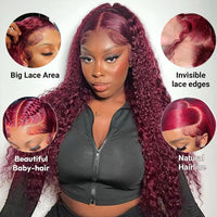 30" Wine Red Curly Wavy HD Lace Human Hair Wig for Women - Image 5