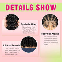 Transparent 13x6 Lace Frontal Cornrow Braided Wig Synthetic Deep Wave Wigs with Baby Hair