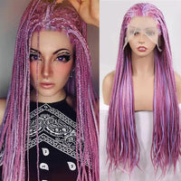 Highlight Pink Lace Front Box Braided Wigs for Women Knotless Goodess Box Braid Wig Synthetic Crochet Braiding Hair Color Wig