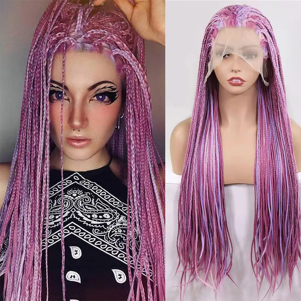 Highlight Pink Lace Front Box Braided Wigs for Women Knotless Goodess Box Braid Wig Synthetic Crochet Braiding Hair Color Wig