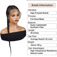 30" Cornrow Braided Wigs Ponytail Synthetic Full Lace Wig Super Lightweight With Baby Hair