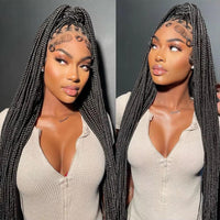 36Inch Synthetic Long Box Braided Wig Full Lace Straight Knotless Braid Wig With Baby Hair