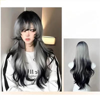 26-Inch Long Black And White Curly Waves Synthetic Hair Wig Soft Comfortable Rose Net for Everyday Parties Holidays