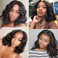 Brazilian Body Wave Bob Wig Human Hair Short Bob Wig For Women Pre Plucked With Baby Hair 13x4 Lace Front Wig Natural Color