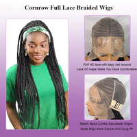 32" Synthetic Knotless Transparent Full Lace Cornrow Braided Wigs