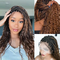 180% Density Flexi-Fit Full Lace Knotless Bohemian Braided Curls Wig Ombre Brown Curly Synthetic Invisi Drawstring Wig Brazilian