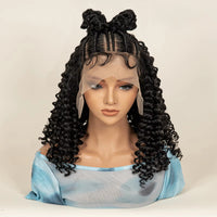 16Inch Synthetic Cornrow Braided Wigs With Baby Hair Deep Wave 13X6 Lace Wigs