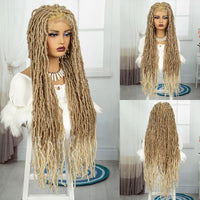 36 Inch Synthetic Faux Locs Knotless Braided Wig Full Lace Ombre Colored Hair Wig