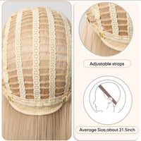 Platinum 613 Blonde Wig Long Wavy Synthetic Wig with Bangs Curly Mixed Golden for Women Cosplay Party Daily Use Heat Resistant