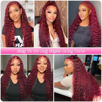 30" Wine Red Curly Wavy HD Lace Human Hair Wig for Women - Image 6