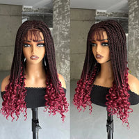 Synthetic Box Braided Wigs 4x4 Lace Closure Wigs Curly Ends with Baby Hair