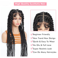 100% Hand-tied 36 Inch Synthetic Transparent Full Lace Twisted Braided Wig