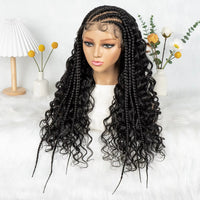 Cornrow Synthetic Braided Wigs 13*6 Lace Front Wig Knotless Partition Design with Curly Hair