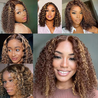14" Brown & Mixed Curly Wavy HD Lace Human Hair Wig for Women - Image 6
