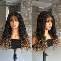 Synthetic Box Braided Wigs 4x4 Lace Closure Wigs Curly Ends with Baby Hair