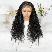 Cornrow Synthetic Braided Wigs 13*6 Lace Front Wig Knotless Partition Design with Curly Hair