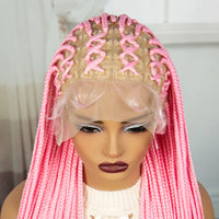 36 Inch Synthetic Full Lace Cornrow Braided Wigs Colored Braiding Hair Wig Pink Knotless Braids Wig with Baby Hair