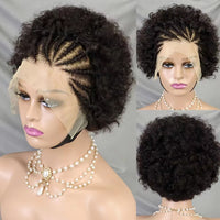 13x4 Lace Frontal Short Afro Kinky Curly Bob Braided Hair Wig 8 Inch Human Hair Wigs PrePlucked Bouncy Curly Wig