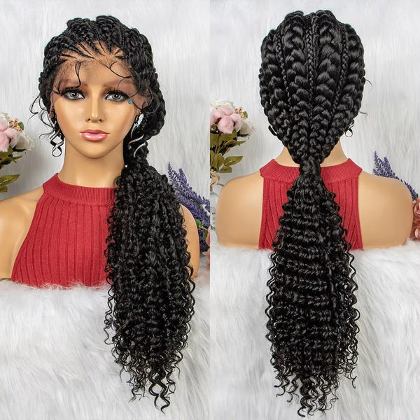 Lace Front Synthetic Cornrow Braided Wigs Natural Knotless with Baby Hair