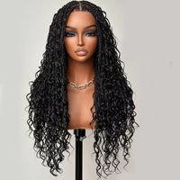 180% Density Flexi-Fit Full Lace Knotless Bohemian Braided Curls Wig Ombre Brown Curly Synthetic Invisi Drawstring Wig Brazilian