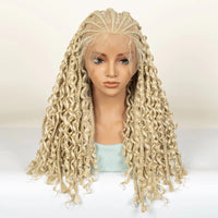20inch Synthetic Cornrow Braided Wigs Half Braids Half Bohemian Wig 613# Knotless Fashion Wig Sytlish
