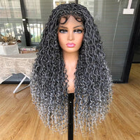 Goddess Faux Locs Braided Wigs Full Lace Curly Synthetic Wig with Baby Hair