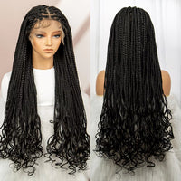 French Braids Knotless Box Braided Wigs with Baby Hair 32 Inches Synthetic Lace Front Wig