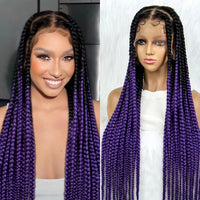 36inch Knotless Box Braided Wigs Synthetic Transparent Full Lace Braids Wig For Women with Baby Hair