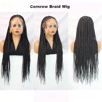 32" Synthetic Knotless Transparent Full Lace Cornrow Braided Wigs