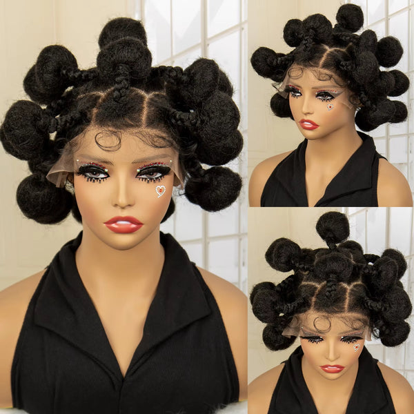 Synthetic Bantu Braided Wigs 6 Inches Full Lace Braided Wig with Baby Hair