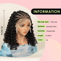 16Inch Synthetic Cornrow Braided Wigs With Baby Hair Deep Wave 13X6 Lace Wigs