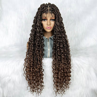 Synthetic Full Lace Water Wave Wavy Wig Knotless Faux Locs Braided Wigs