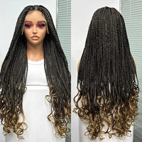 French Braids Knotless Box Braided Wigs with Baby Hair 32 Inches Synthetic Lace Front Wig