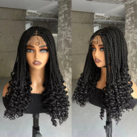 Synthetic Box Braided Wigs 4x4 Lace Closure Wigs Curly Ends with Baby Hair