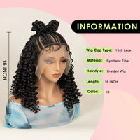 16Inch Synthetic Cornrow Braided Wigs With Baby Hair Deep Wave 13X6 Lace Wigs