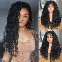 Goddess Faux Locs Braided Wigs Full Lace Curly Synthetic Wig with Baby Hair