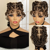 Synthetic Full Lace Handmade Afro Braided Wigs Lightweight Bantu Knotless Braids Wig with Baby Hair