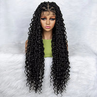 Synthetic Full Lace Water Wave Wavy Wig Knotless Faux Locs Braided Wigs