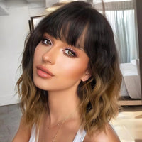 Brown & Mixed Wavy Bob Synthetic Wig for Women - Image 2