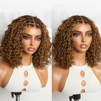 Brown & Mixed Curly Braided HD Lace Human Hair Wig for Women - Image 1