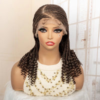 Full Lace Braided Wig with Curly Ends Synthetic Afro Knotless Cornrow Braided Wig
