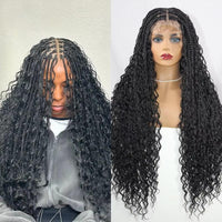 32" Synthetic Boho Braided Wigs Full Lace Wig Knotless Box Braids Wig With Baby Hair