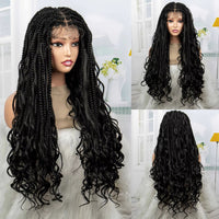 Synthetic Curly Ends Ombre Color Knotless Box Braided Wigs Full Lace Fashion Braids 34 Inches