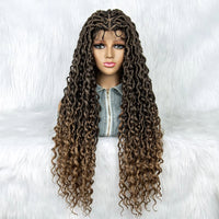 Synthetic Full Lace Water Wave Wavy Wig Knotless Faux Locs Braided Wigs